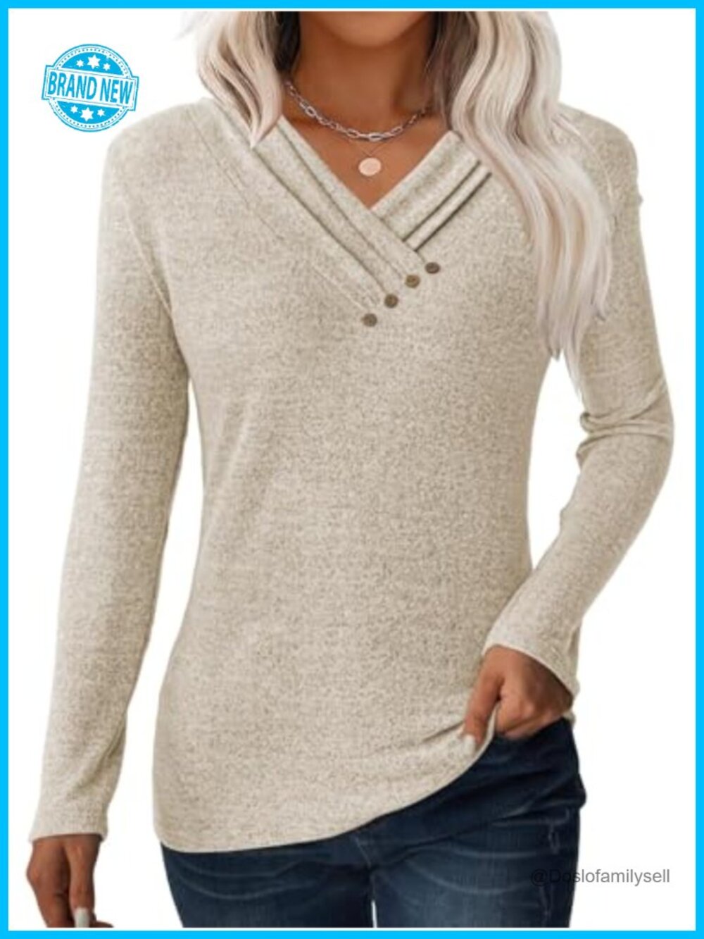 Women Long Sleeve V Neck Button Tunic Top Loose Fit Fall Layering Blouse